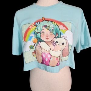X Anime Cartoon Crop Tee Baby Blue